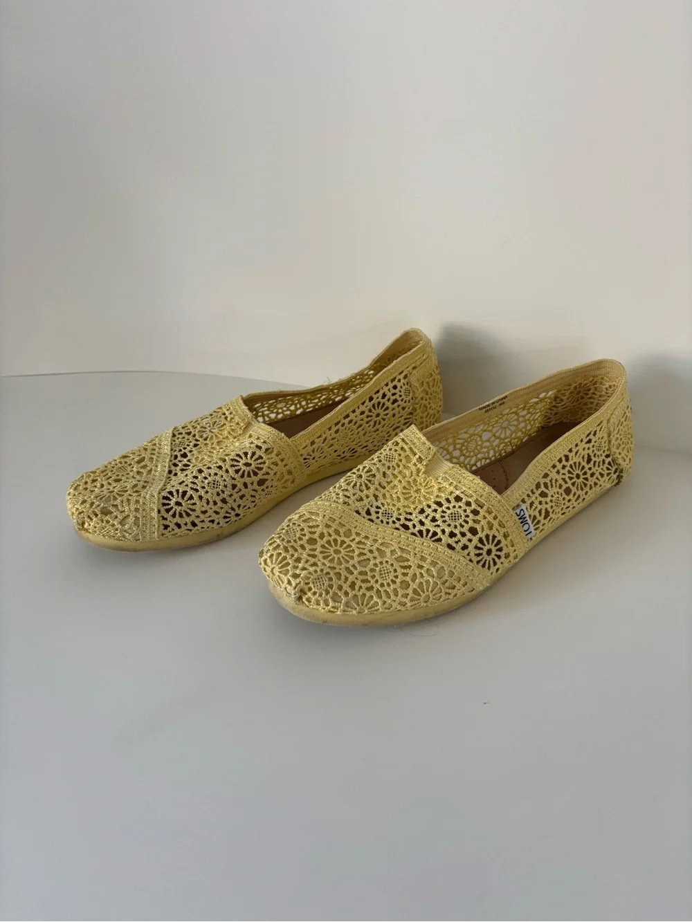TOMS Women's Crochet Slip-On Flats in Pale Yellow